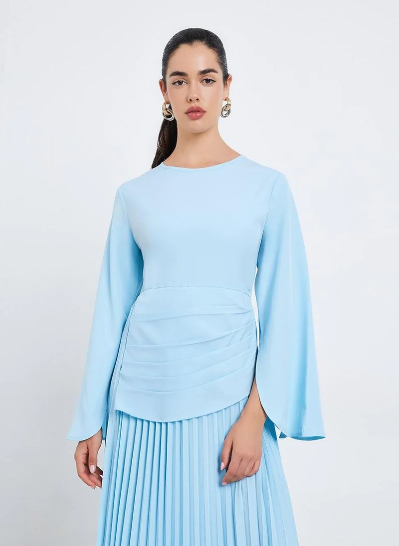 Styli Solid  Hem pleating process Festive Elegance Maxi Dress